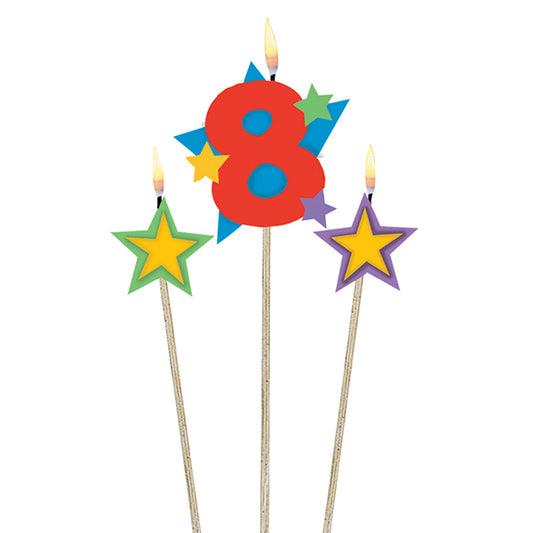 Number candle 8 with stars 3 pieces