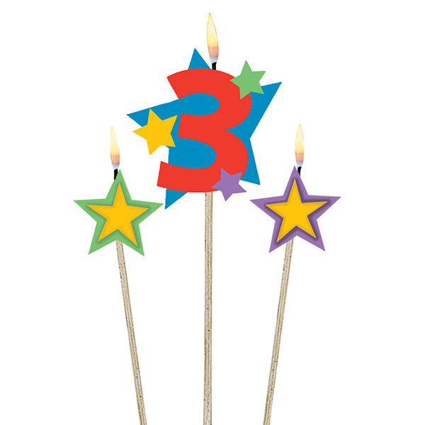 Number candle 3 with stars 3 pieces