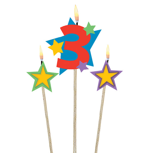 Number candle 3 with stars 3 pieces