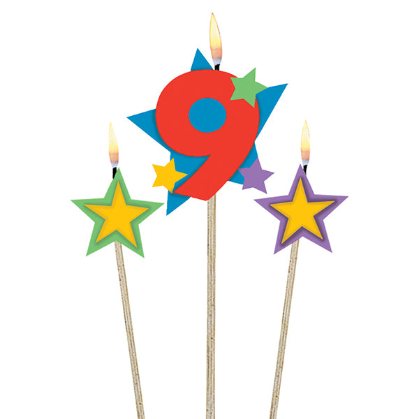 Number candle 9 with stars 3 pieces