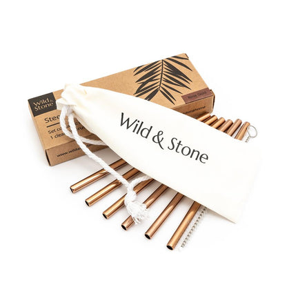 Wild &amp; Stone Cocktail Drinking Straws Made of Stainless Steel, Reusable, Rose Gold, Pack of 6